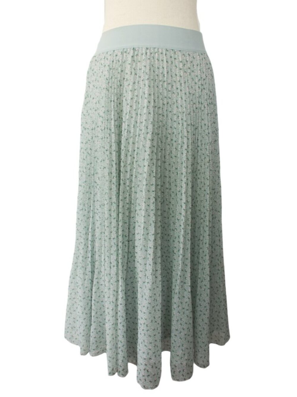 Aritzia Wilfred Pleated Floral Midi Skirt Sage Green Ditsy Print Elastic Waist M